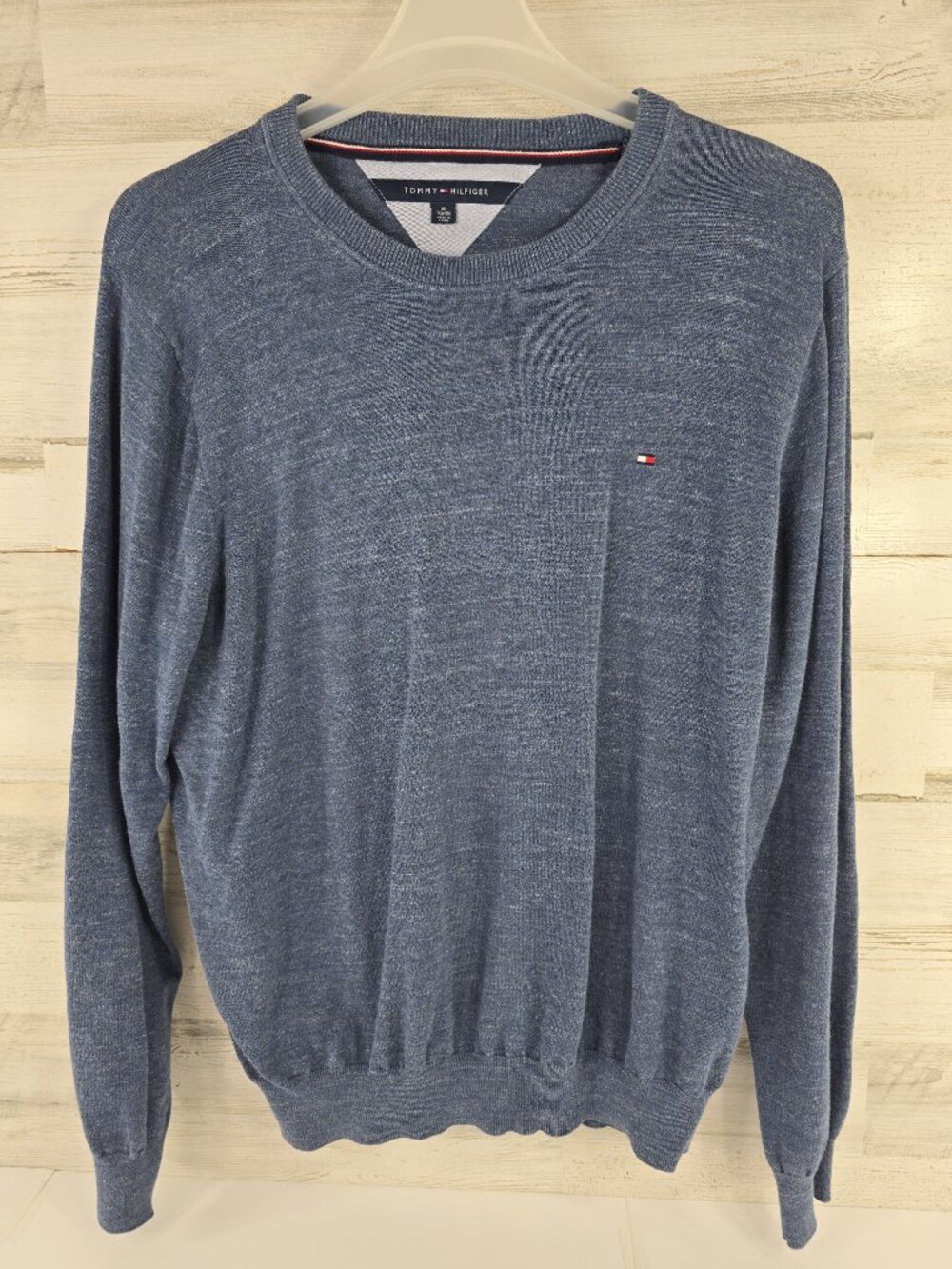 Tommy Hilfiger Men's Sweater SIZE XL Blue Heather 100% Cotton Crew Neck Pullover